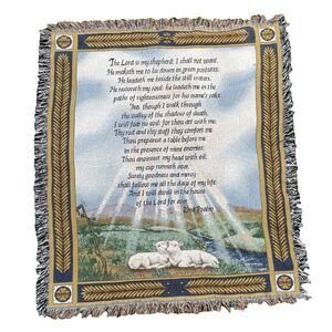 Vtg Throw Blanket Tapestry The Lord is My Shepherd 23rd Psalm 47"x 56" Religious